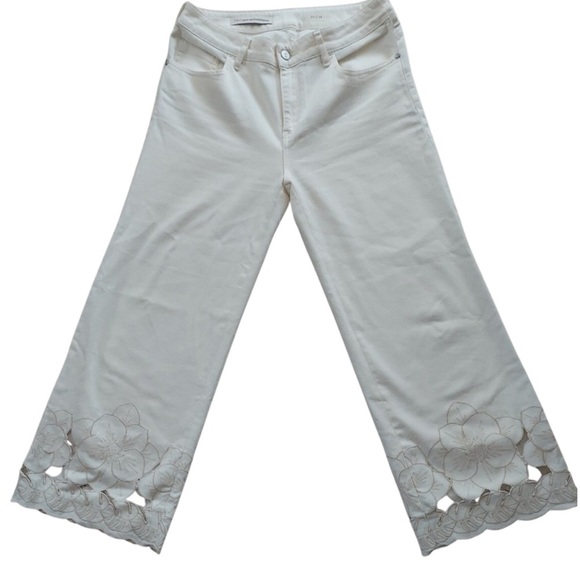 pilcro and the letterspress Cream Wide-Leg Pants with Floral Hem - Picture 1 of 10